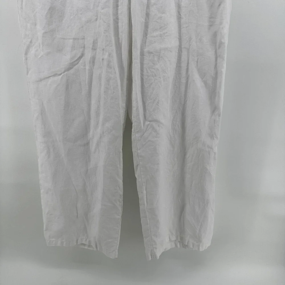 Quince Linen Pants Womens 14 White Pleated Wide Leg Solid